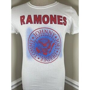 Ramones Unisex 1-2-3-4 Classic Logo Band T Shirt Short Sleeve Size XL White